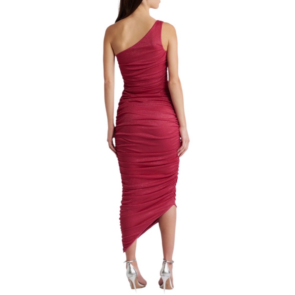 Jump Apparel Ruched One-Shoulder Midi Dress Pink NWT Prom Formal Occasion Party - Picture 5 of 13